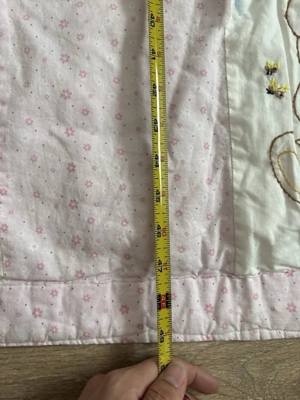 Vintage Handmade Baby Quilt Pink & White Embroidered Animals Flowers